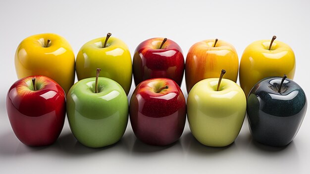 pommes colorées rouge vert et fruit jaune isolé sur fond blanc chemin de coupe