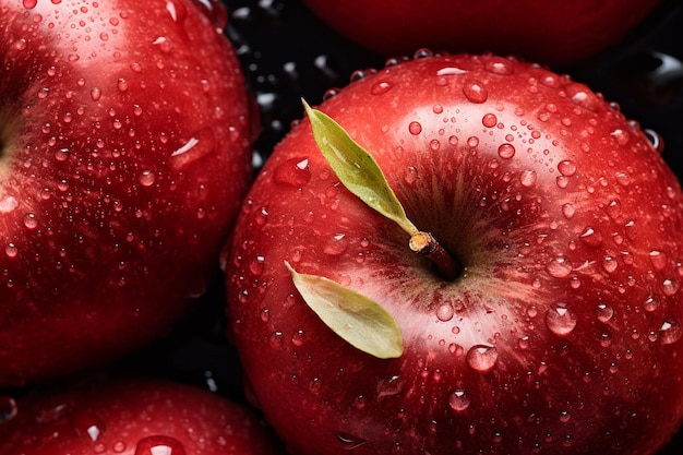 Des pommes cueillies fraîchement avec des gouttes de rosée