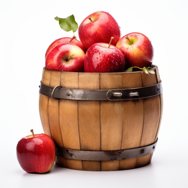 Photo des pommes dans un baril de bois.