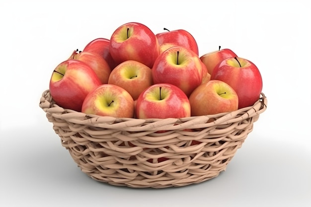 Pommes dans un panier sur fond blanc.