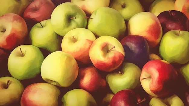 Pommes fraîches fond vue de dessus fruits biologiques de la ferme générés par l'IA