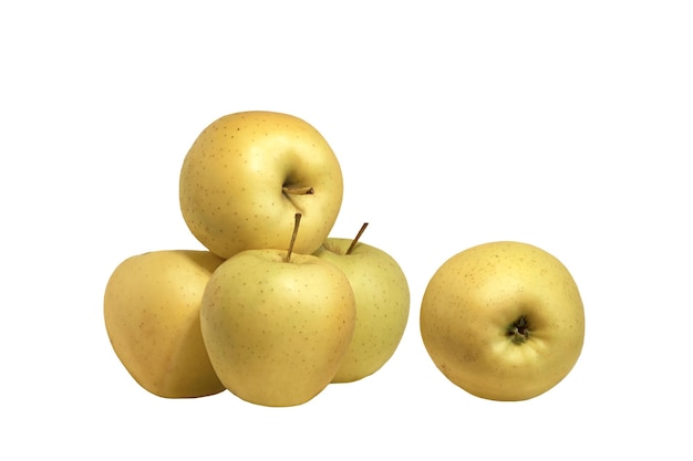 Photo pommes jaunes mûres sur fond blanc