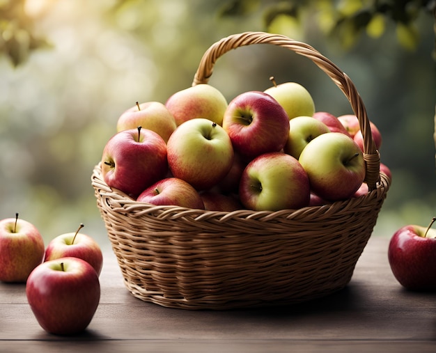 Pommes mûres et appétissantes dans un panier débordant