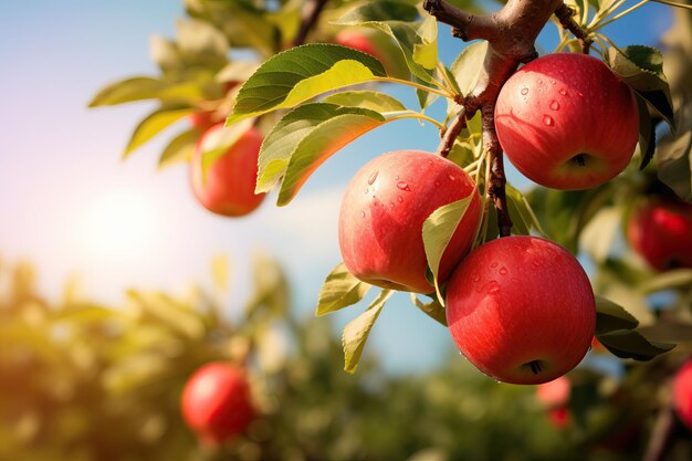 Pommes mûres dans le verger prêtes à la récolte Pomme Une branche de pommes rouges mûres sur un arbre i