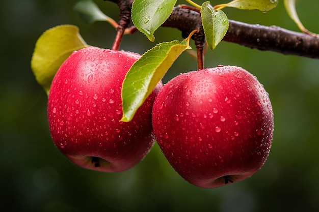 Pommes mûres rouges accrochées à une branche