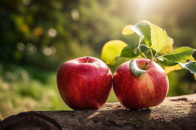 Des pommes mûres rouges accrochées à une branche