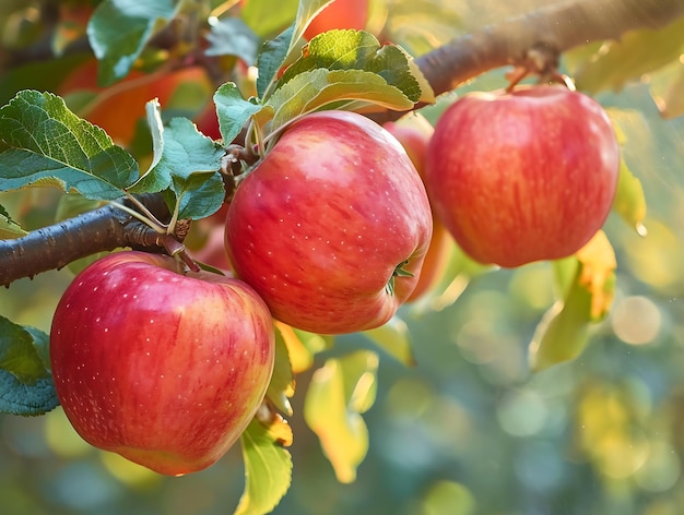 Pommes mûres rouges sur une branche de pommier dans un verger Mise au point sélective