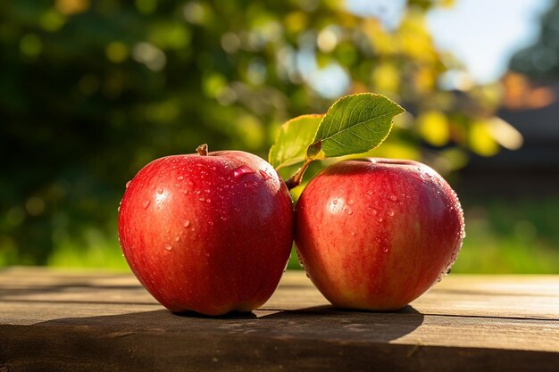 Des pommes mûres et rouges suspendues à une branche