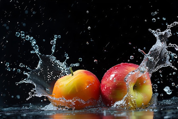 Pommes et pêches dans l'eau