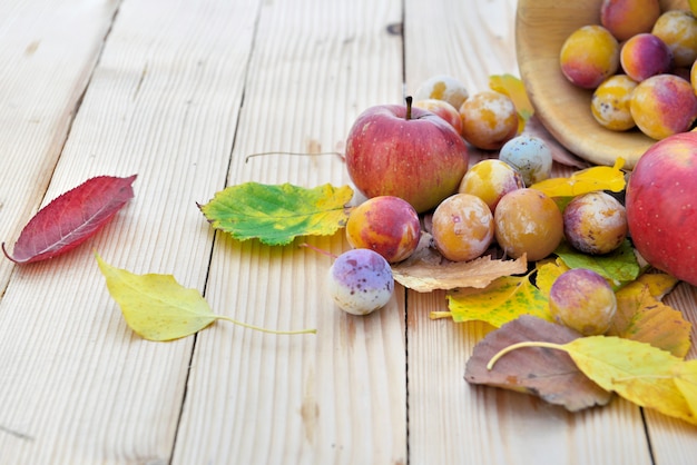 Pommes et prunes fraîches