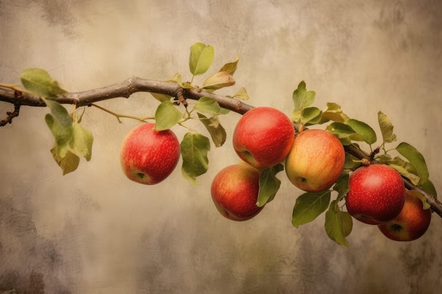 Pommes rouges sur une branche illustration générée par l'IA