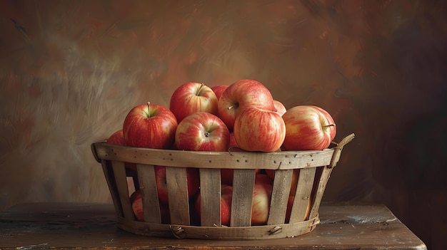 des pommes rouges dans une caisse en bois sur la table