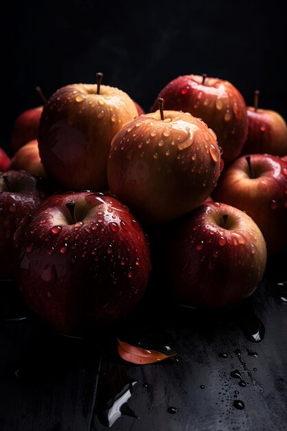 Pommes rouges sur fond noir