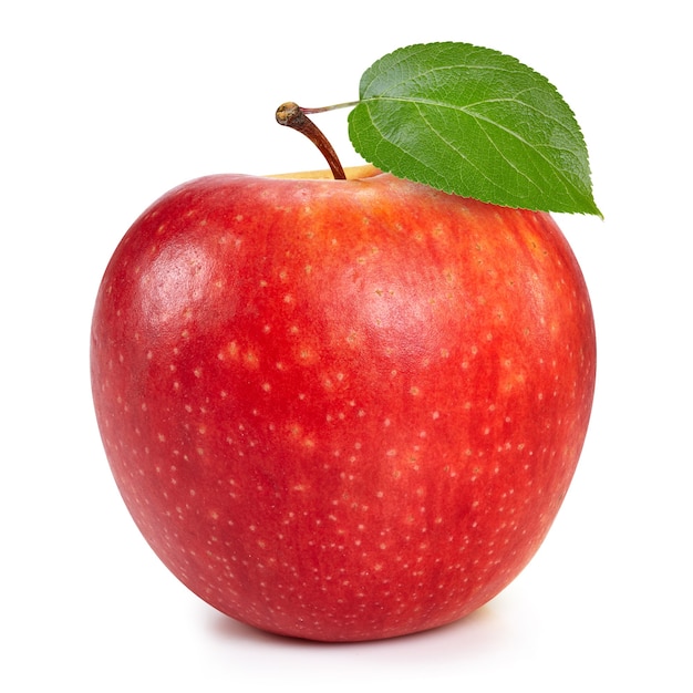 Photo pommes rouges isolés sur fond blanc. tracé de détourage de pommes fraîches mûres. pomme avec feuille