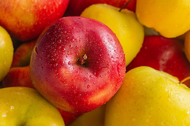 Pommes rouges et jaunes en arrière-plan Fruits