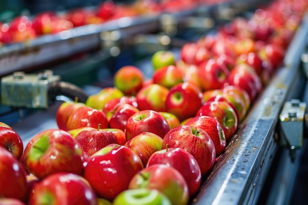 Les pommes sont classées dans une usine de transformation et d'emballage de fruits