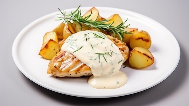 Pommes de terre au four avec tranche de poulet et crème