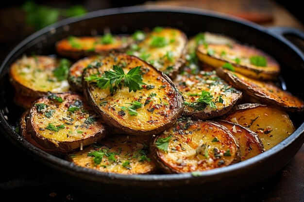 Des pommes de terre au parmesan à l'ail rôties sur un plateau