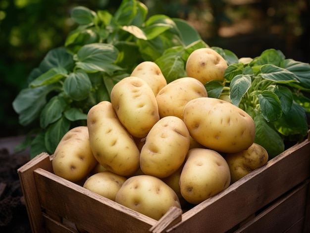 Pommes de terre biologiques fraîches Légumes Illustration horizontale photoréaliste Régime végétarien sain Ai généré Illustration lumineuse dans le fond de la nature Pommes de terre juteuses Légumes