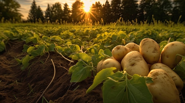 Pommes de terre dans un champ vert Ai générative