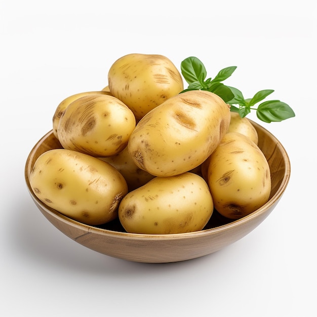 Des pommes de terre dorées sur un fond blanc sans réflexion