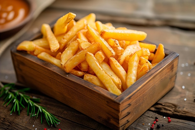 Des pommes de terre fraîchement cuites dans une boîte en bois