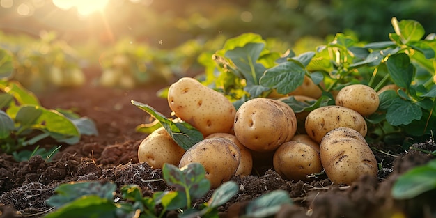 Des pommes de terre fraîches récoltées naturellement et biologiquement sur la terre générative Ai