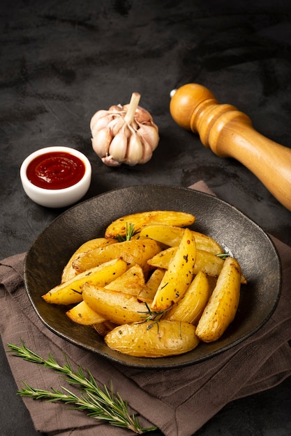 Pommes de terre rôties au romarin sur l'assiette