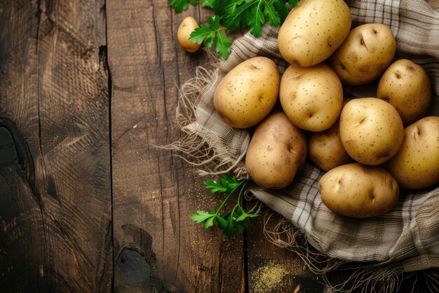 Des pommes de terre rustiques non pelées sur une table