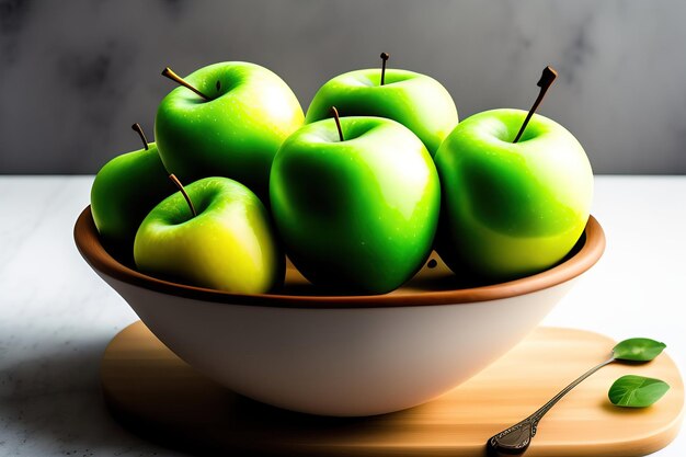 Des pommes vertes dans un bol.