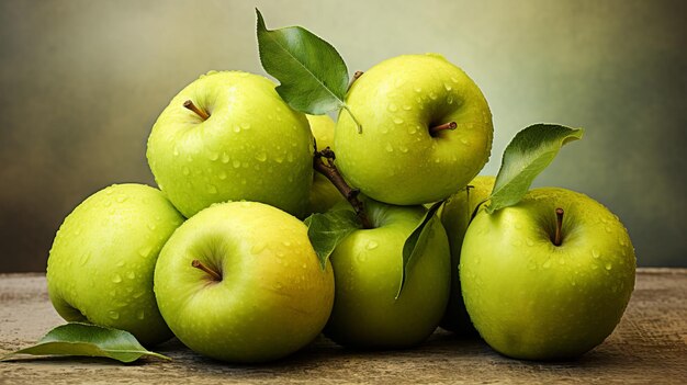 Des pommes vertes délicieuses reposent gracieusement sur un fond de papier rustique non traité