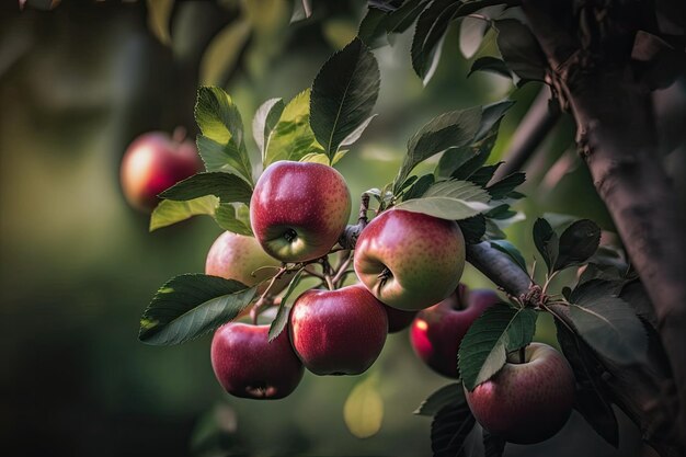 Pommier Une branche de belles pommes rouges sur un arbre de jardin AI générative