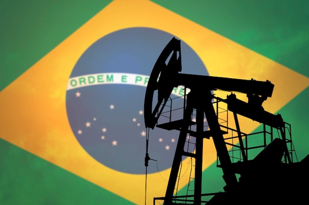 Pompe à huile sur fond de drapeau du Brésil
