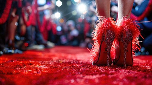 Photo les pompes à plumes glamour déchaînées brillent sur le tapis rouge