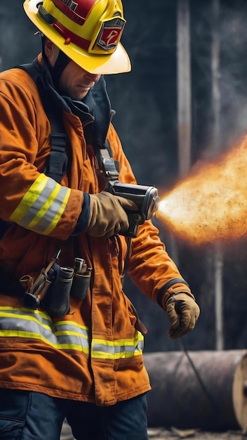 Un pompier anonyme tire un marteau d'un étui en cuir