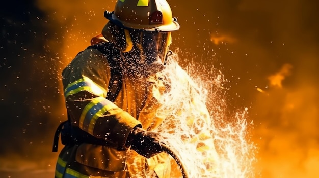 Photo un pompier combat les flammes avec de l'eau et un extincteur