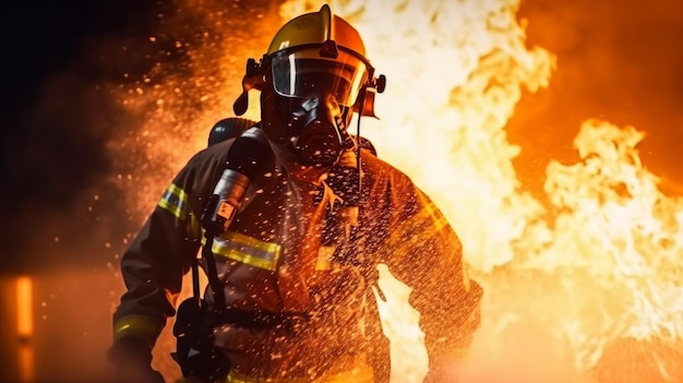 Photo un pompier combat les flammes avec de l'eau et un extincteur