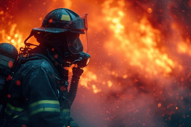 Un pompier confronté à un grand incendie