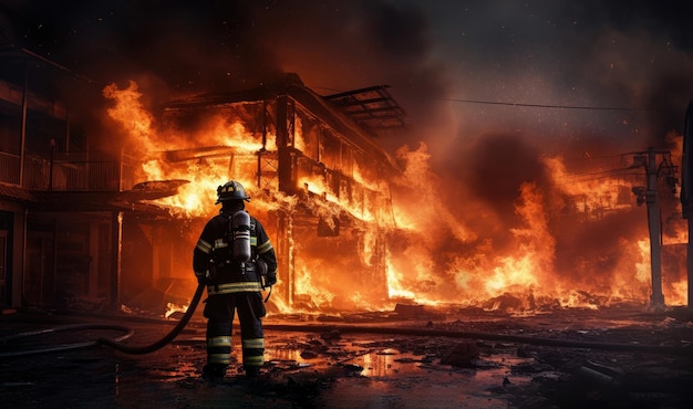 Un pompier éteint un incendie.