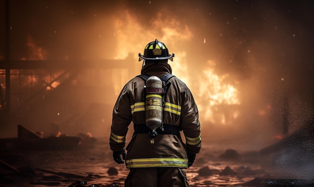 le pompier examine la conception générative de l'IA en cas de incendie de conflagration