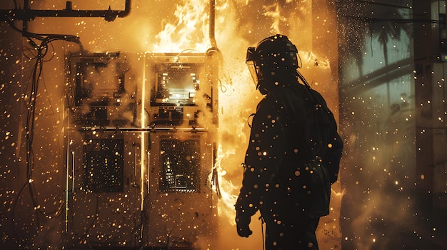 Un pompier expert s'attaquant à un incendie dangereux dans un bâtiment commercial Concept d'urgence