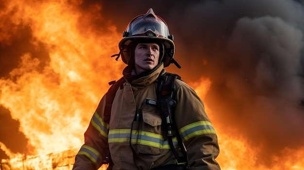 Le pompier héroïque combattant une IA générative Blaze épique