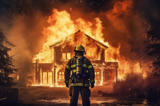 Pompier mna action maison brûlante Générer Ai
