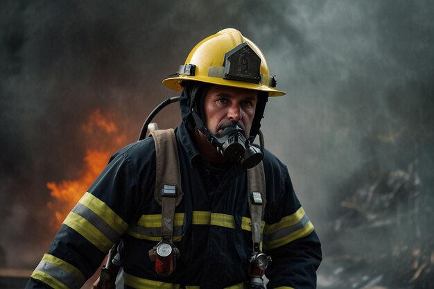 un pompier portant un masque de pompier et portant un maske de pompyer