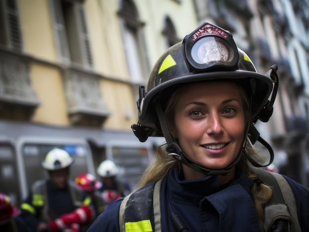 Photo une pompière combat courageusement le feu