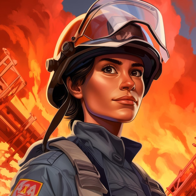 Une pompière héroïque et déterminée, prête à sauver la situation Illustration par Generative AI