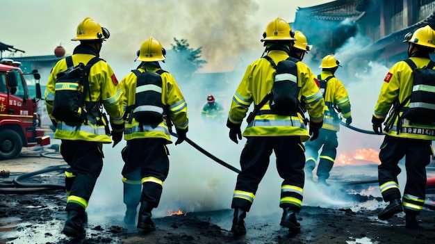 Photo des pompiers autour d'un feu