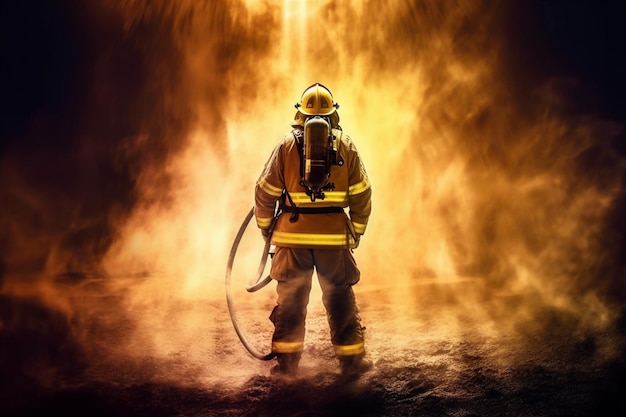 Pompiers de chasse pompier de sauvetage uniforme de sécurité équipement d'incendie fumée d'urgence IA générative