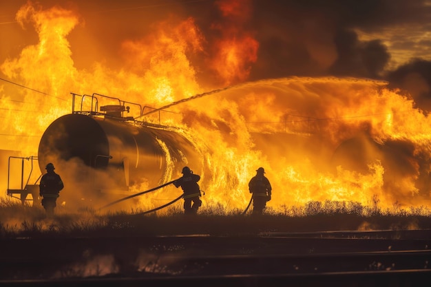 Des pompiers combattent les flammes d'un pétrolier en feu dans le port.