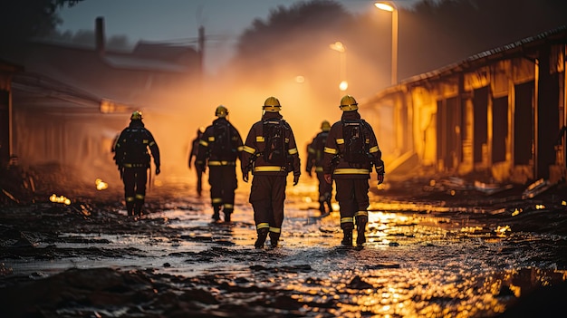 Les pompiers courent vers l'endroit de l'incendie.